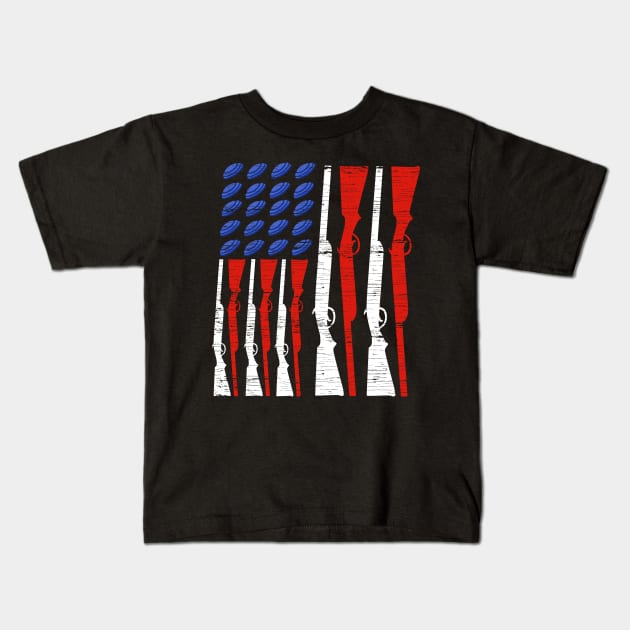 Skeet Shooting USA Flag Trap Shooting Clay Pigeon Kids T-Shirt by ChrisselDesigns